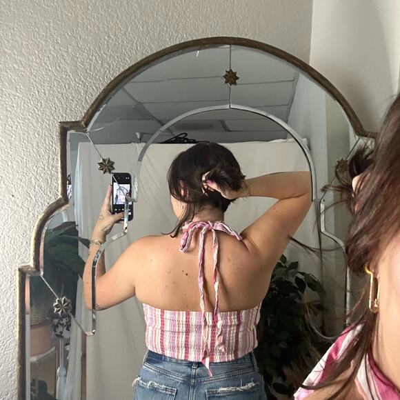 Loft Stripe Convertible Halter Tank Top Stripe Pink Size Small - Picture 4 of 7